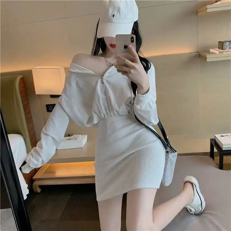 Light Grey Long Sleeve Waist Cover Dress for Women — feature 36