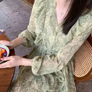 Light Grey Long Sleeve Waist Cover Dress for Women — feature 9