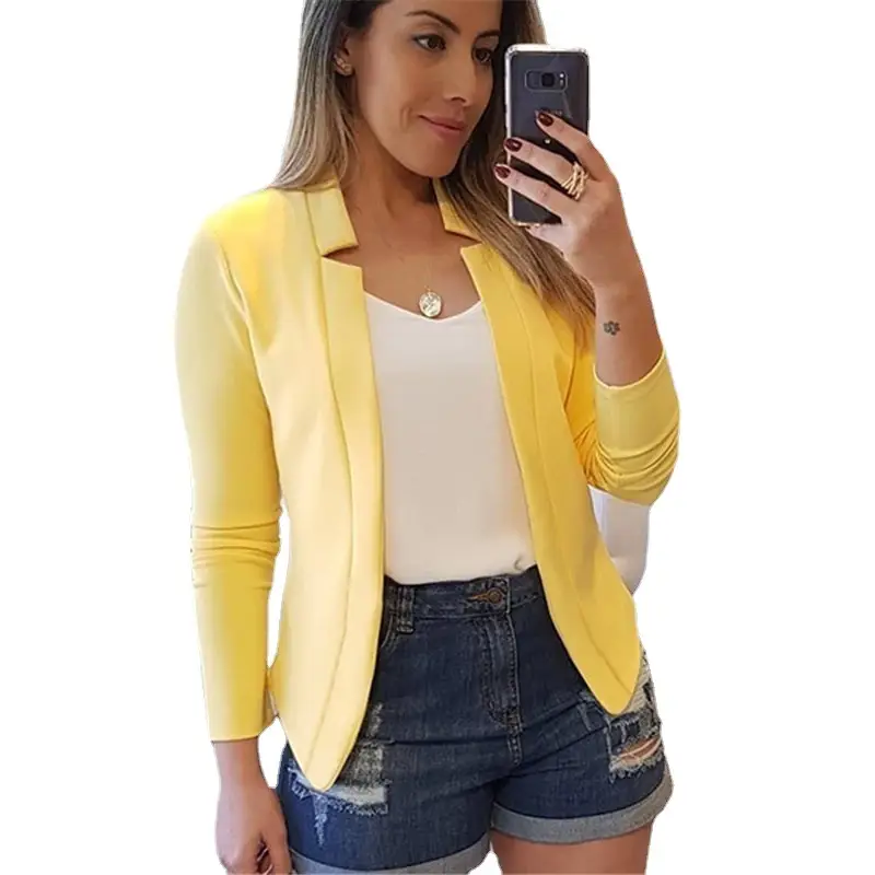 Women's Yellow Blazer Jacket 2021 Winter Casual Wear - Image 10