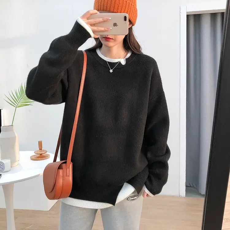 Women Knitted Sweater Grey Loose 2024 Winter Wear - Image 9