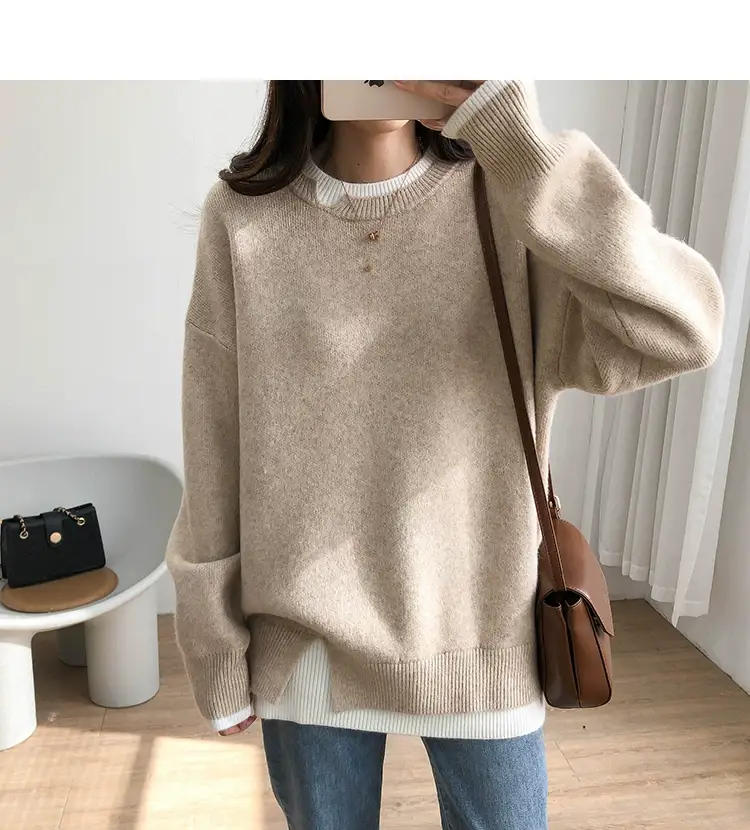 Women Knitted Sweater Grey Loose 2024 Winter Wear — feature 30