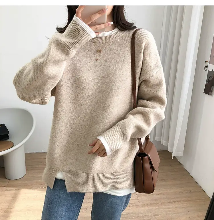 Women Knitted Sweater Grey Loose 2024 Winter Wear — feature 31