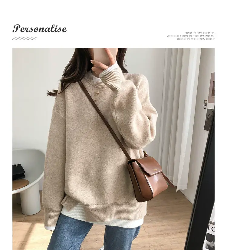Women Knitted Sweater Grey Loose 2024 Winter Wear — feature 32