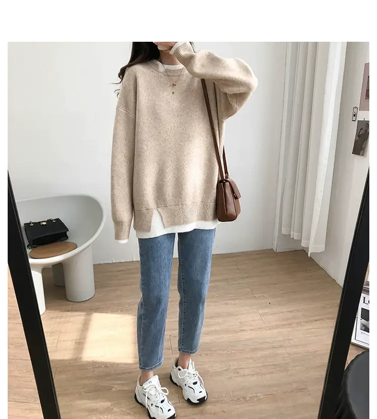 Women Knitted Sweater Grey Loose 2024 Winter Wear — feature 33