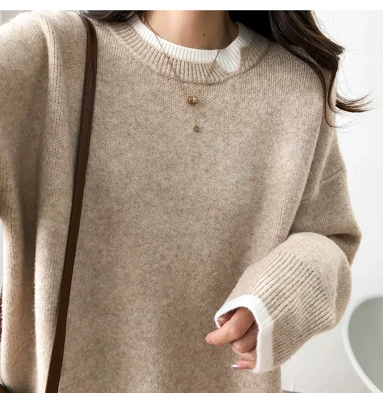 Women Knitted Sweater Grey Loose 2024 Winter Wear — feature 34
