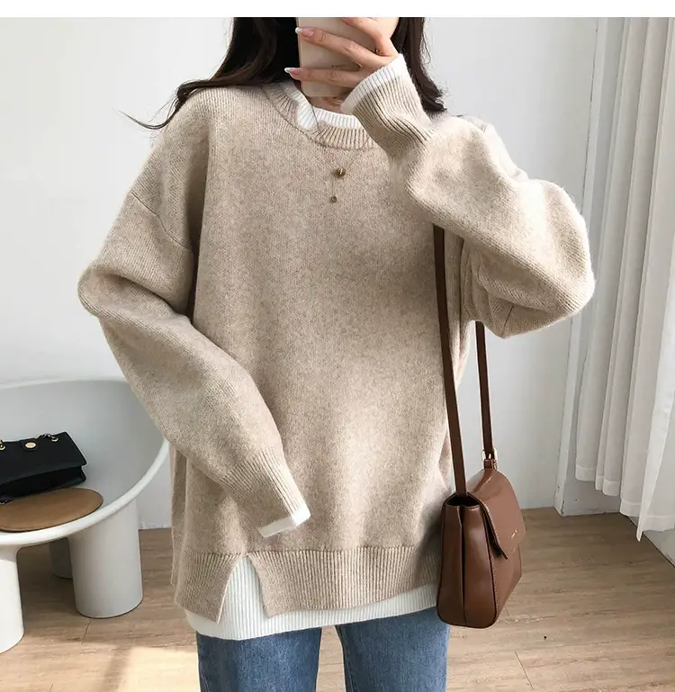 Women Knitted Sweater Grey Loose 2024 Winter Wear — feature 38