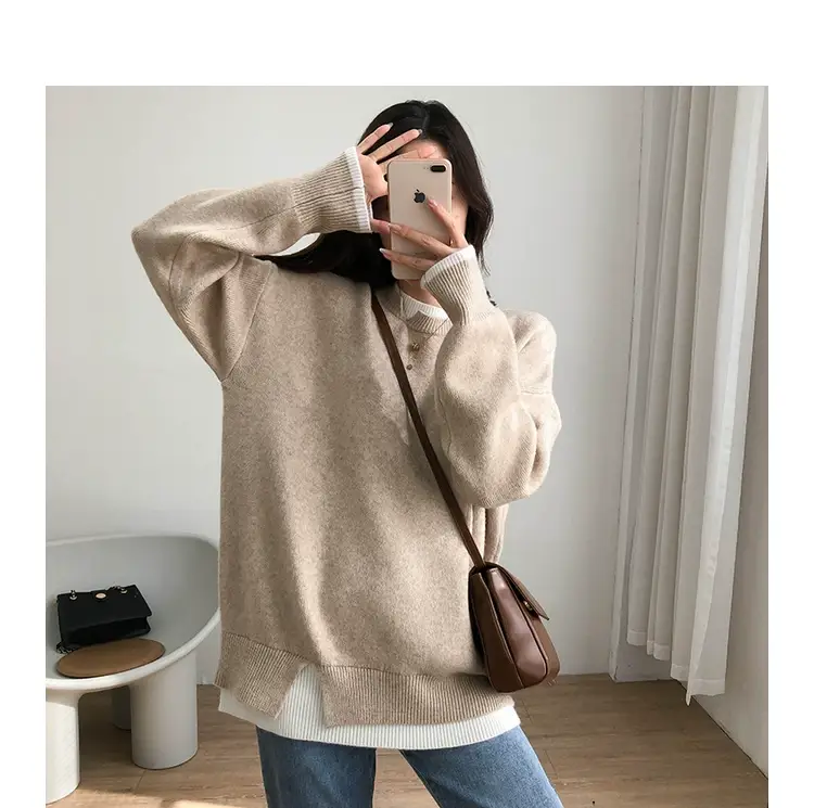 Women Knitted Sweater Grey Loose 2024 Winter Wear — feature 40