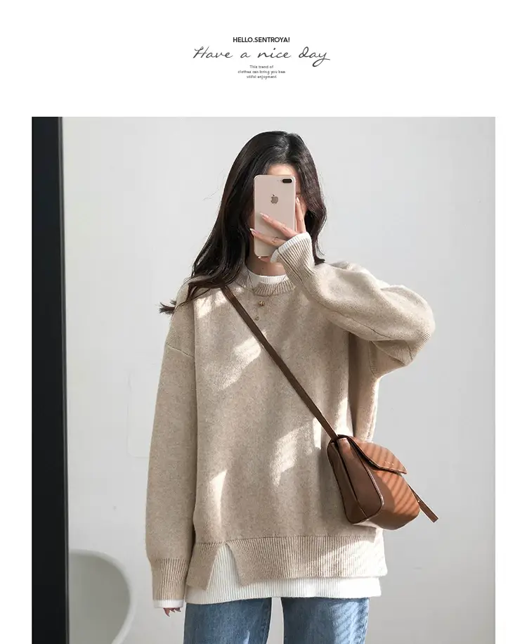 Women Knitted Sweater Grey Loose 2024 Winter Wear — feature 41