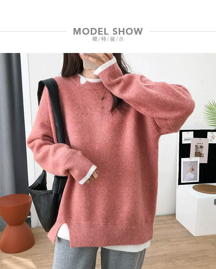 Women Knitted Sweater Grey Loose 2024 Winter Wear — feature 5