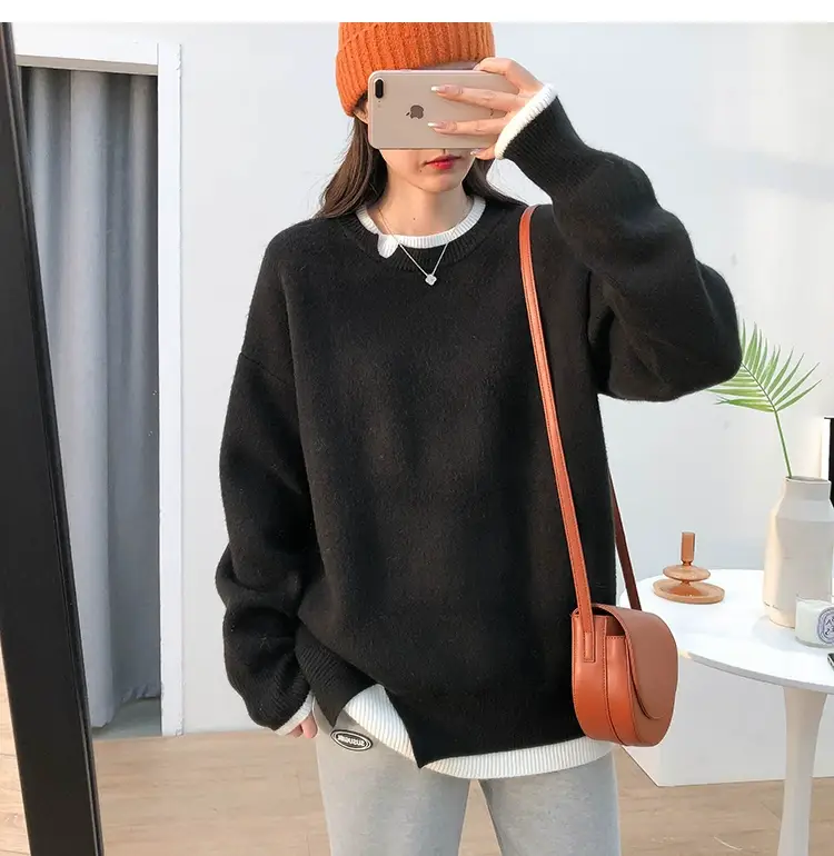 Women Knitted Sweater Grey Loose 2024 Winter Wear — feature 54