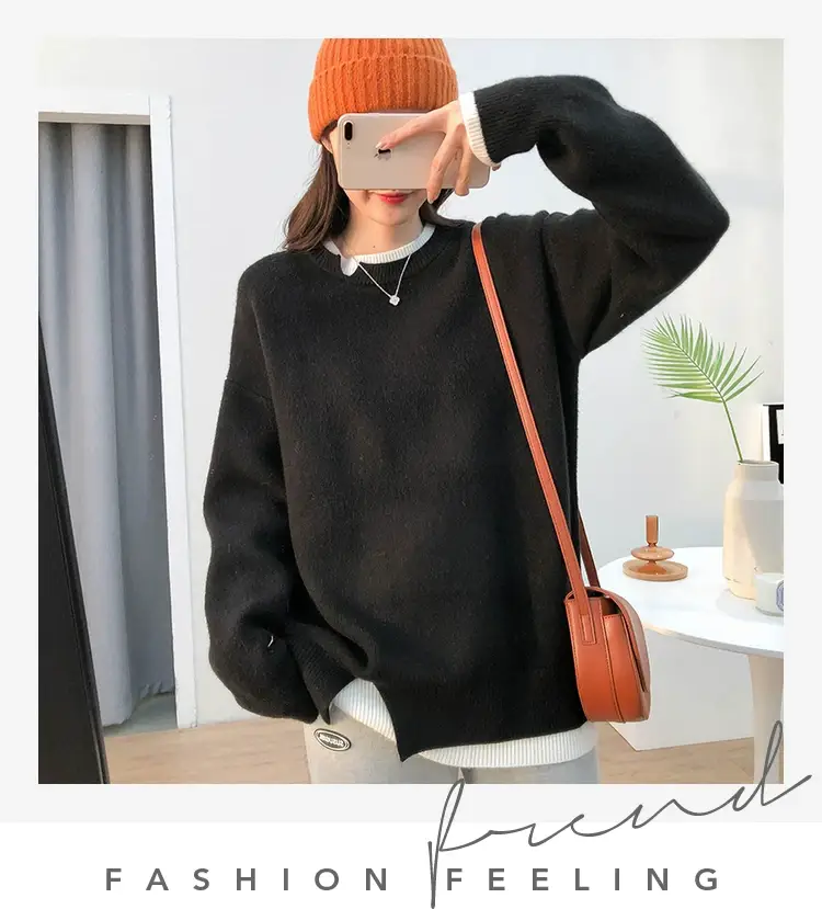 Women Knitted Sweater Grey Loose 2024 Winter Wear — feature 55