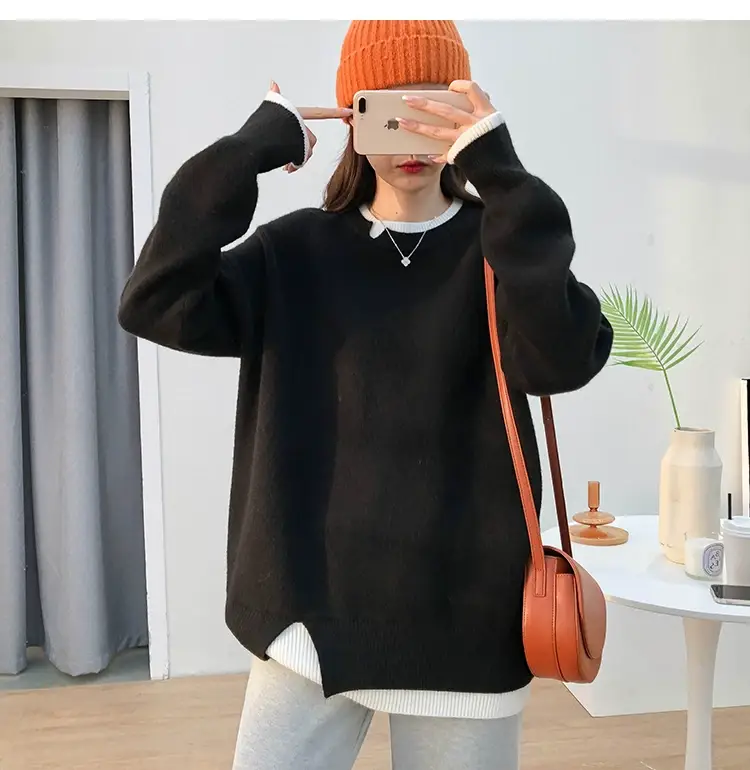 Women Knitted Sweater Grey Loose 2024 Winter Wear — feature 58