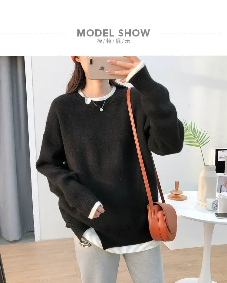 Women Knitted Sweater Grey Loose 2024 Winter Wear — feature 62
