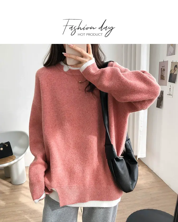Women Knitted Sweater Grey Loose 2024 Winter Wear — feature 7