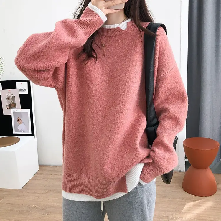 Women Knitted Sweater Grey Loose 2024 Winter Wear - Image 3
