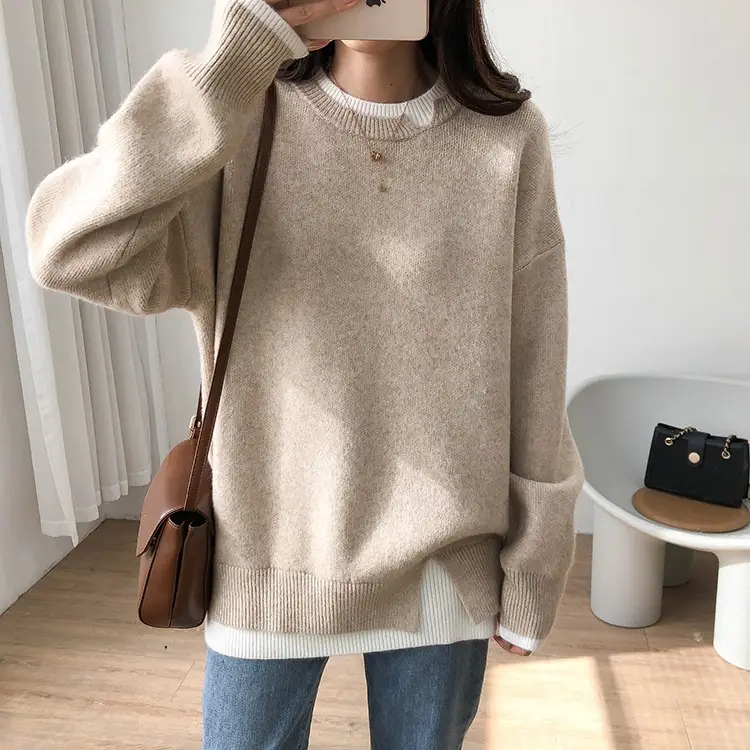 Women Knitted Sweater Grey Loose 2024 Winter Wear - Image 4