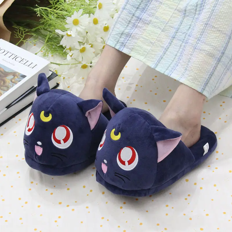 Sailor Moon Luna Cat Moon Bunny Plush Slippers for Girls Winter Purple Cat Cotton Slippers Home Warm Slippers - Image 5