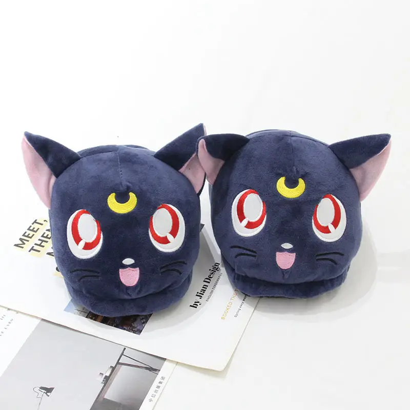 Sailor Moon Luna Cat Moon Bunny Plush Slippers for Girls Winter Purple Cat Cotton Slippers Home Warm Slippers — feature 2