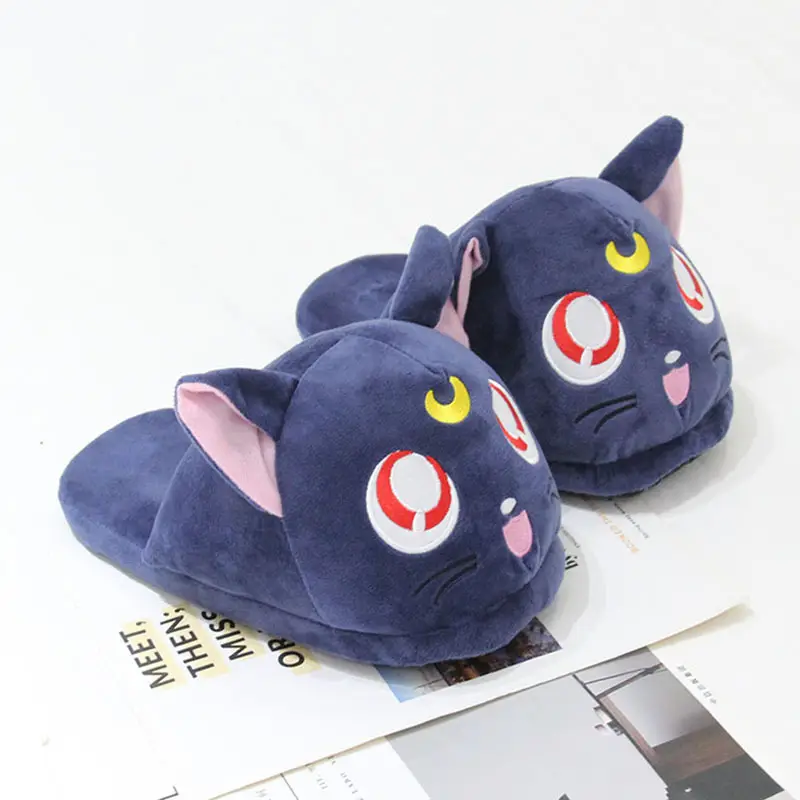 Sailor Moon Luna Cat Moon Bunny Plush Slippers for Girls Winter Purple Cat Cotton Slippers Home Warm Slippers — feature 4