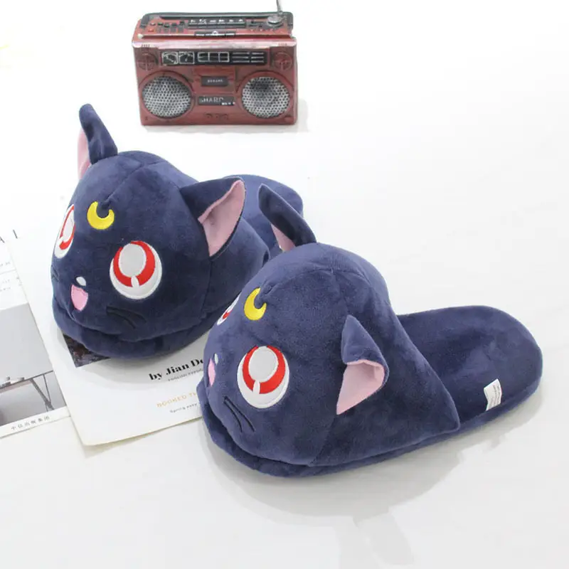 Sailor Moon Luna Cat Moon Bunny Plush Slippers for Girls Winter Purple Cat Cotton Slippers Home Warm Slippers — feature 5