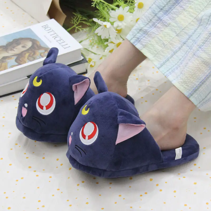 Sailor Moon Luna Cat Moon Bunny Plush Slippers for Girls Winter Purple Cat Cotton Slippers Home Warm Slippers — feature 8