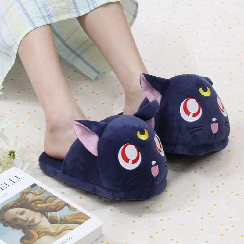 Sailor Moon Luna Cat Moon Bunny Plush Slippers for Girls Winter Purple Cat Cotton Slippers Home Warm Slippers — feature 9