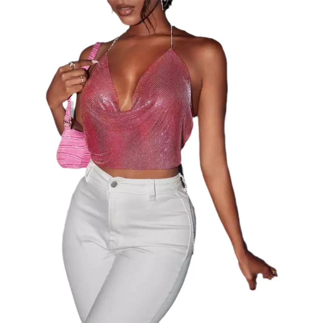 Red Sequin Backless Camisole for Women