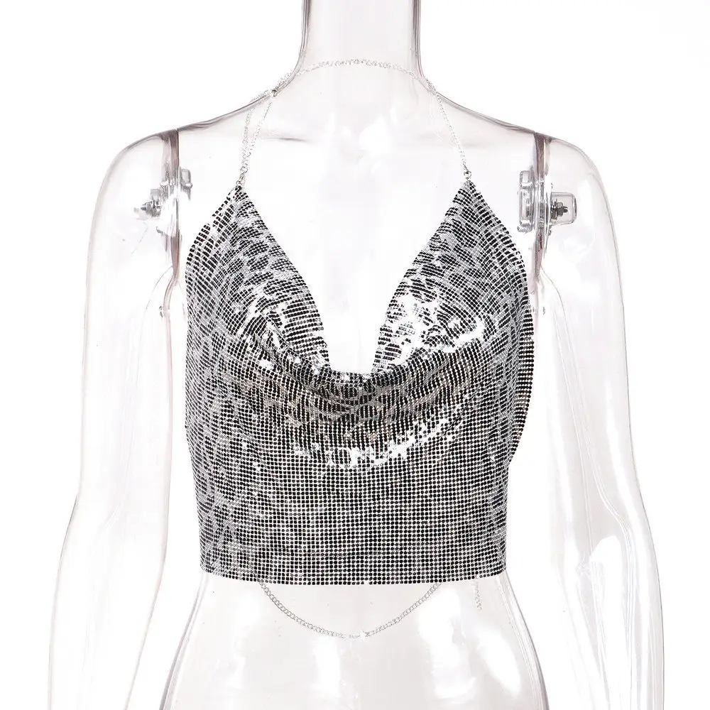 Red Sequin Backless Camisole for Women