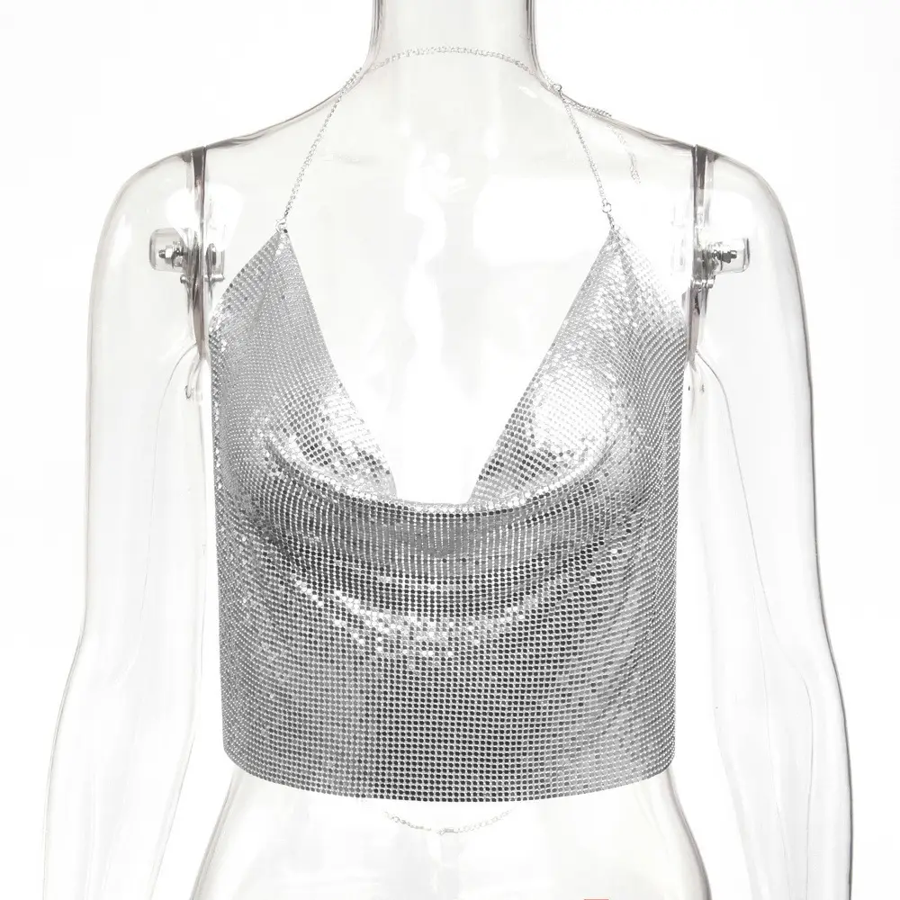 Red Sequin Backless Camisole for Women