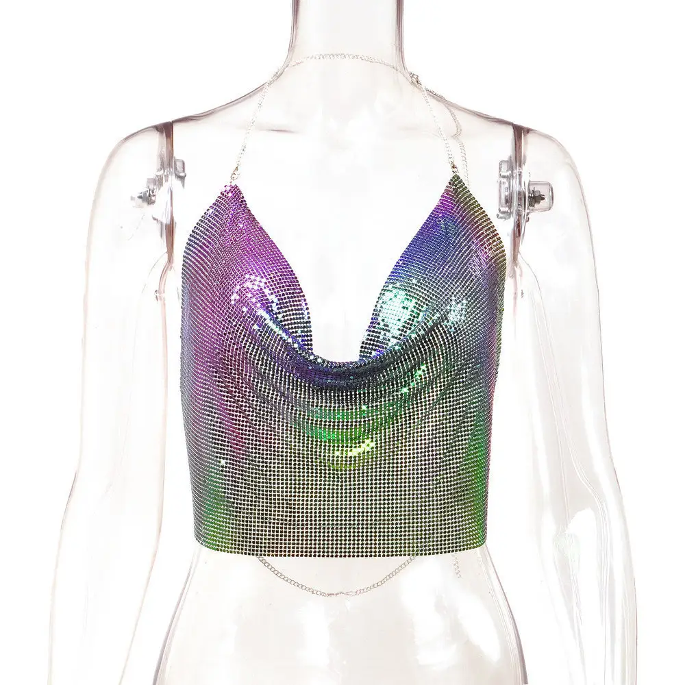 Red Sequin Backless Camisole for Women