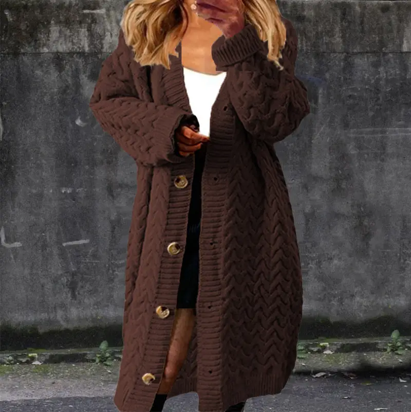 Women's Knitted Button Cardigan Sweater Coat Brown - Image 3