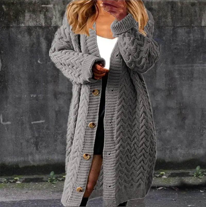 Women's Knitted Button Cardigan Sweater Coat Brown - Image 4