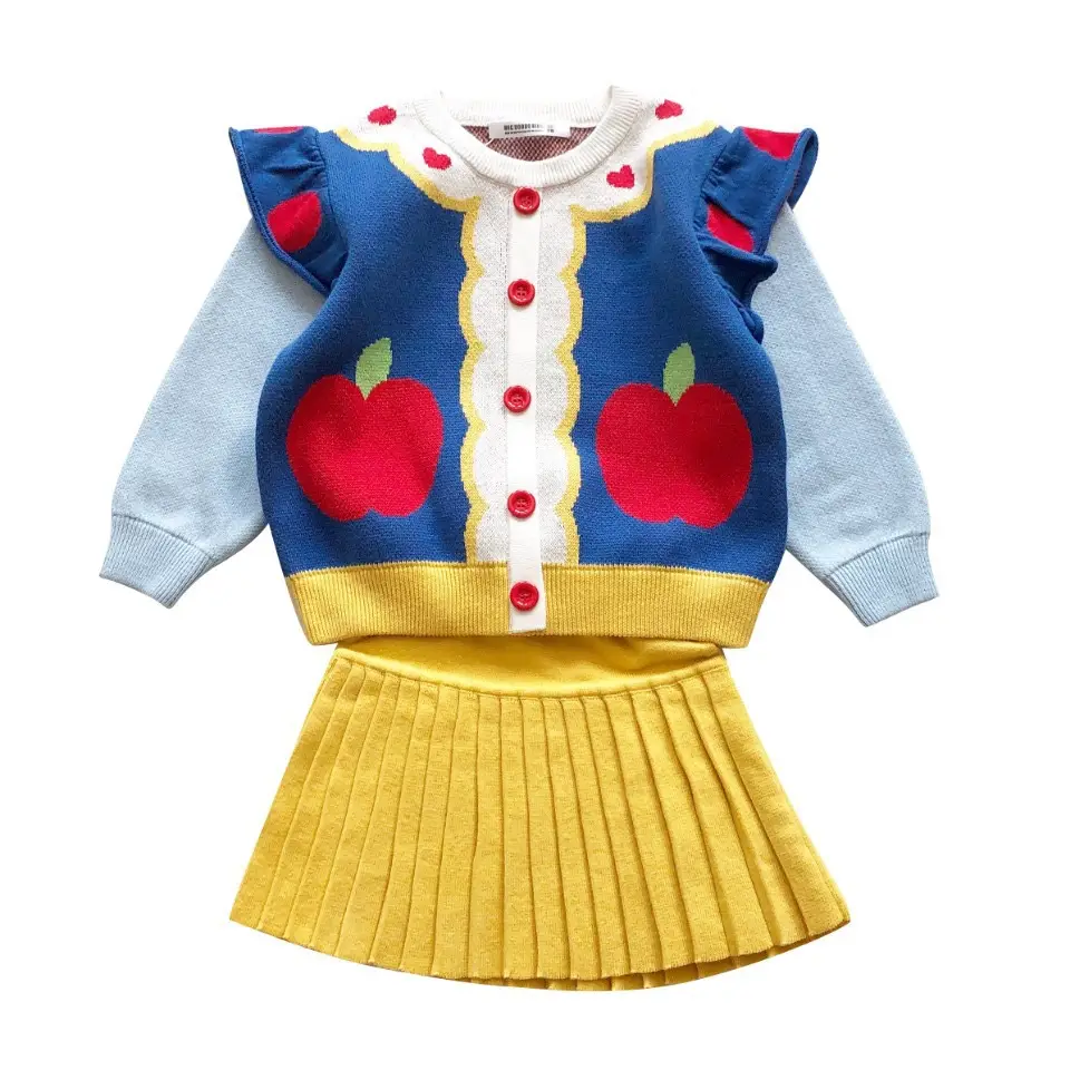 2024 Girls Snow White Knit Suit with Pleated Skirt