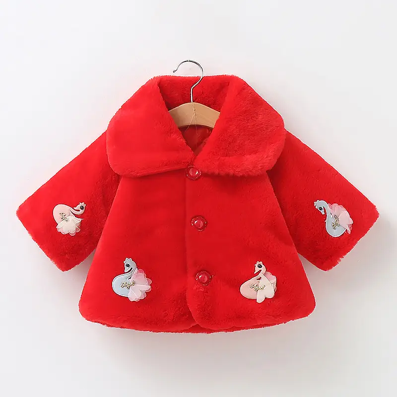 Pink Fleece Hooded Coat for Girls Autumn Winter Wear