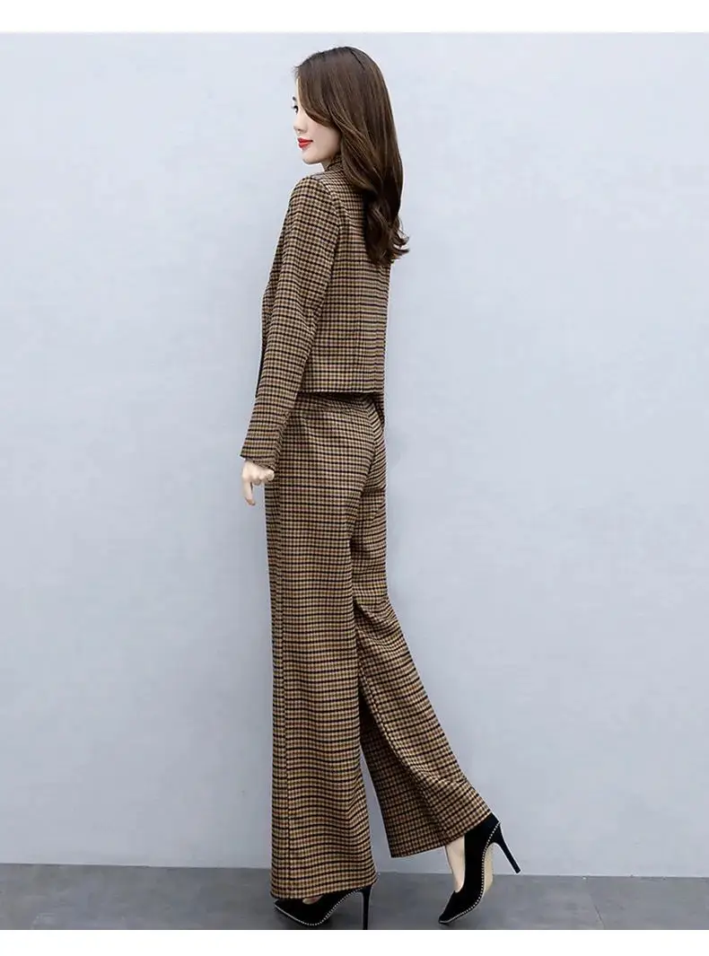 Korean Style Plaid Wide Leg Pants Two Piece Suit for Women — feature 14