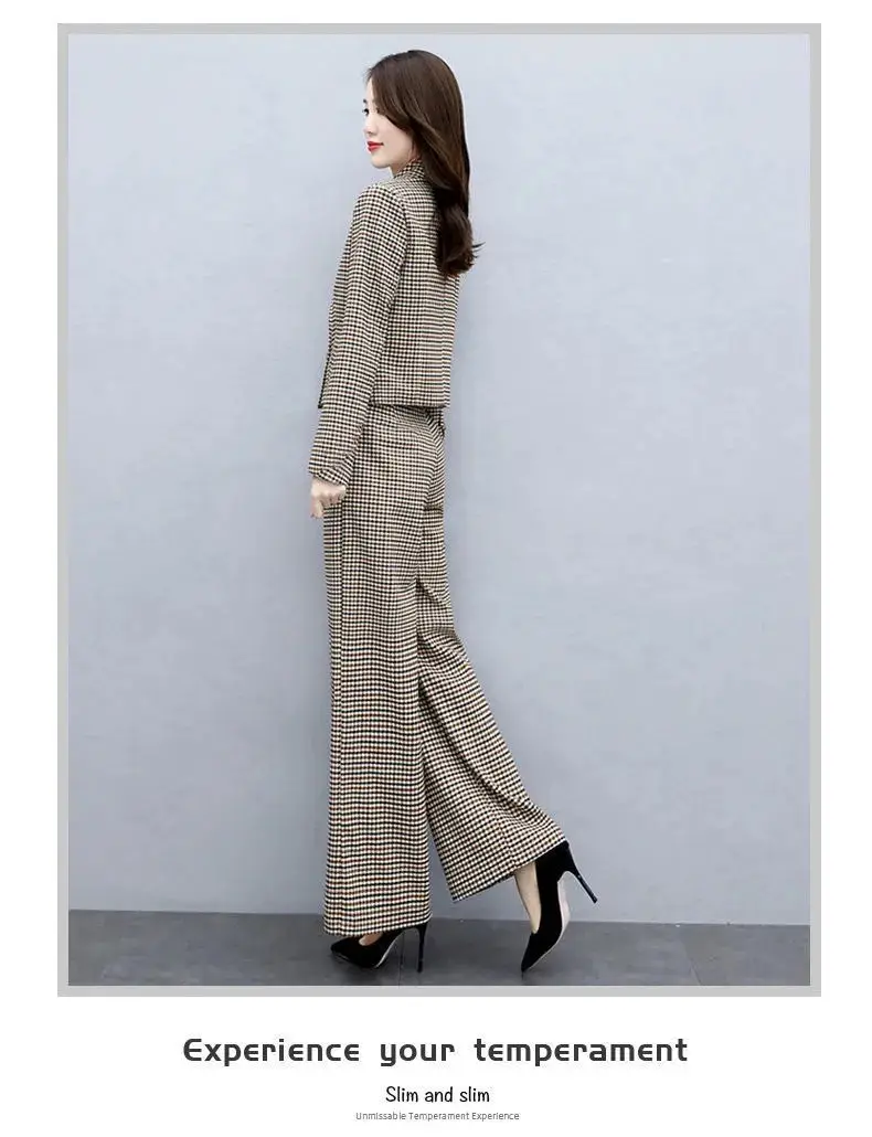 Korean Style Plaid Wide Leg Pants Two Piece Suit for Women — feature 19