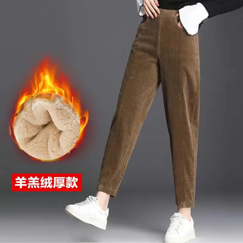 Fleece Lined Warm Brown Harem Pants for Women - Image 3