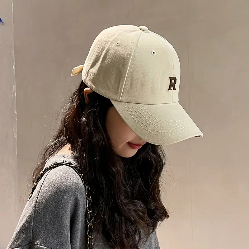 Women's Beige R Cap Baseball Summer Hat