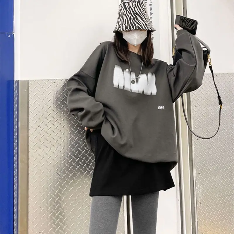 Plus Size Women's Grey Oversized Short Skirt with Graphic Print