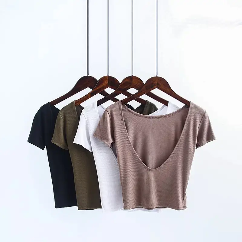 Women Backless T-Shirt Set Multi Color - Image 4