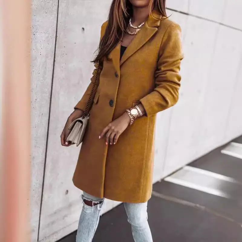 Women Wool Coat White Button Long Sleeve Autumn Winter - Image 8