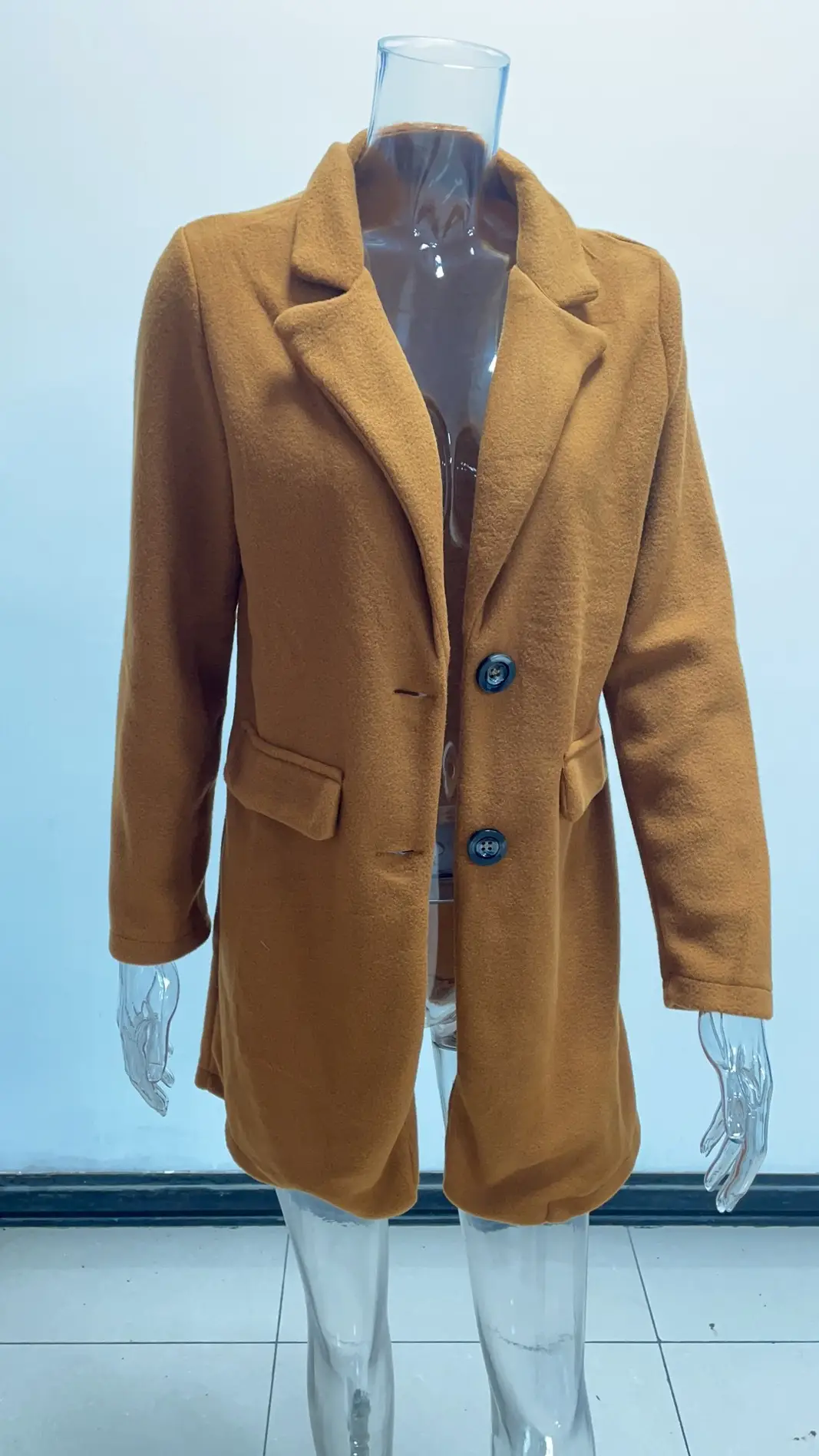 Women Wool Coat White Button Long Sleeve Autumn Winter - Image 2
