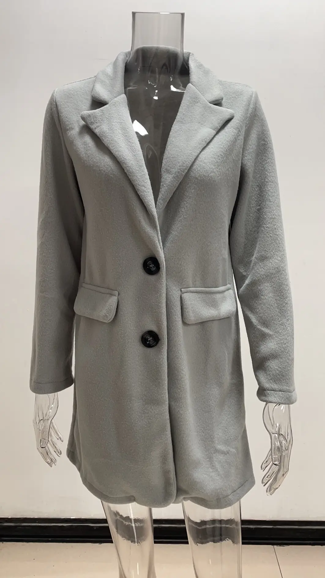 Women Wool Coat White Button Long Sleeve Autumn Winter - Image 3