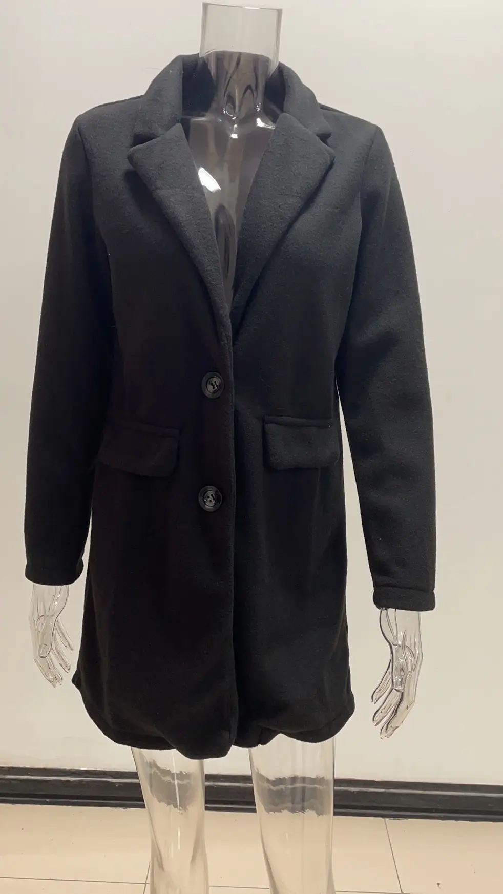 Women Wool Coat White Button Long Sleeve Autumn Winter - Image 4