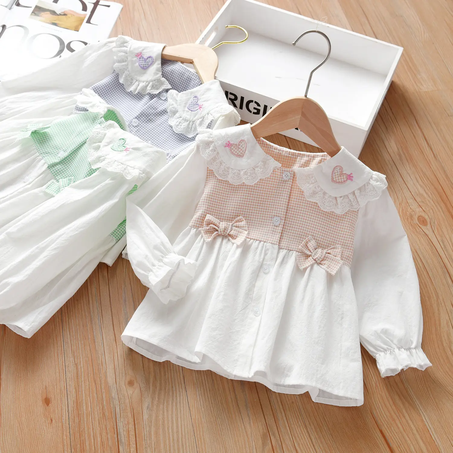 Girls' White Heart Embroidered Long Sleeve Shirt 2025 - Image 5