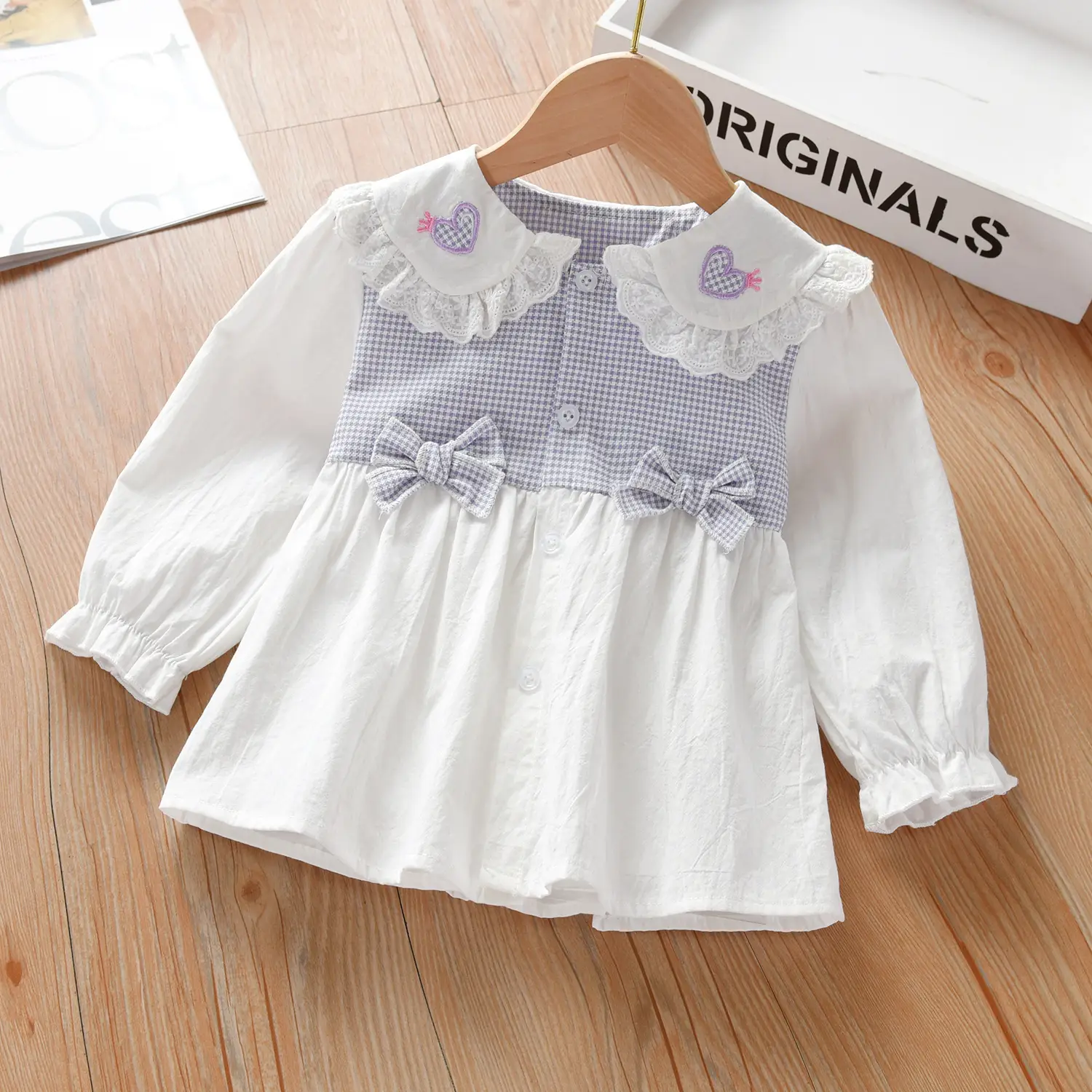 Girls' White Heart Embroidered Long Sleeve Shirt 2025 - Image 7
