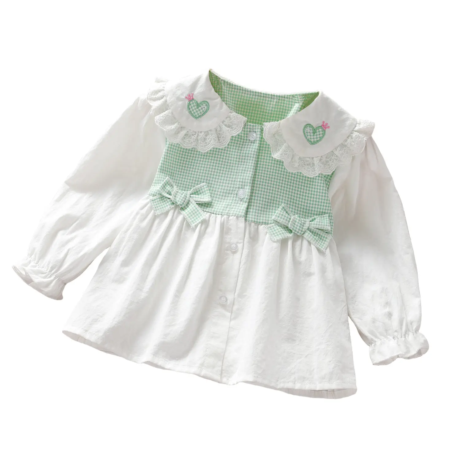 Girls' White Heart Embroidered Long Sleeve Shirt 2025 - Image 8