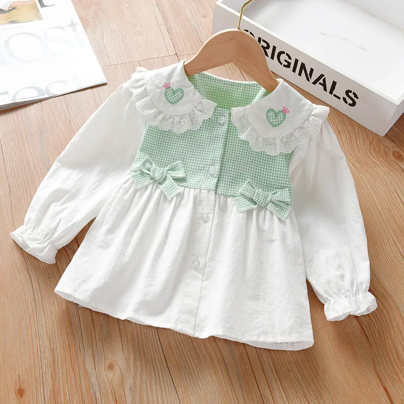 Girls' White Heart Embroidered Long Sleeve Shirt 2025 - Image 3