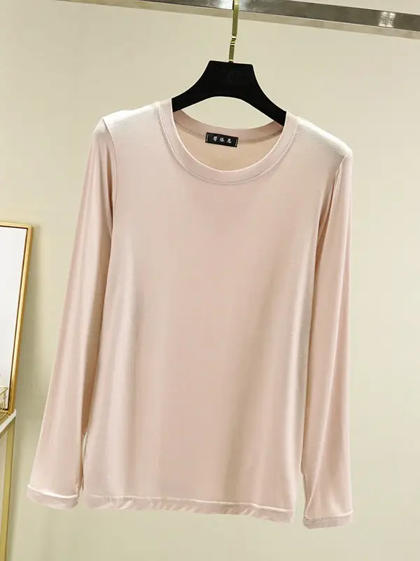 Women Long Sleeve T-Shirt Pink Slim Fit - Image 12