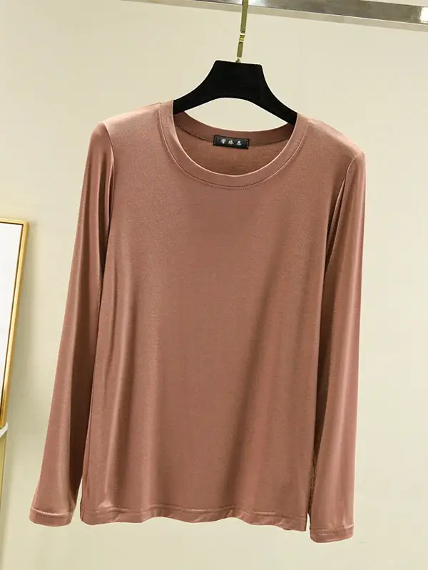 Women Long Sleeve T-Shirt Pink Slim Fit - Image 14